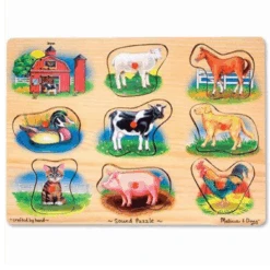 Melissa & Doug Farm Sound Puzzle - Wooden Peg Puzzle With Sound Effects (8 Pcs)